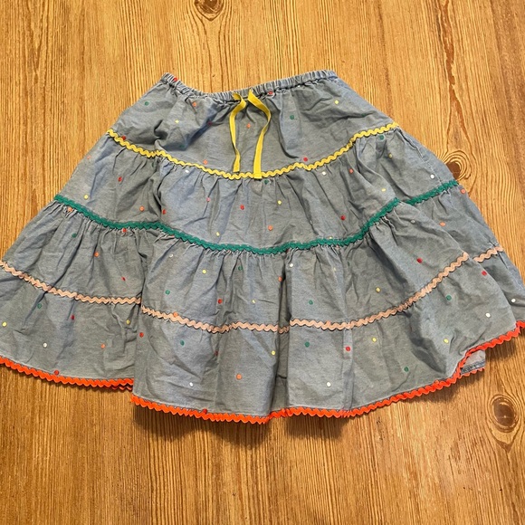 Mini Boden Other - Mini Boden Chambray Denim Tiered Skirt with Multicolored Trim